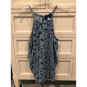 denim halter tank top with print